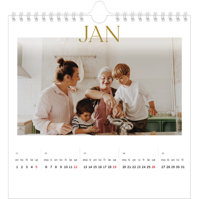 Månedskalender kvadratisk — Gull stor skrift [Januar]
