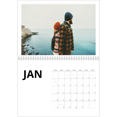 Fotokalender A4 dobbel (30 x 40 cm) — Hvit kalender [Januar]