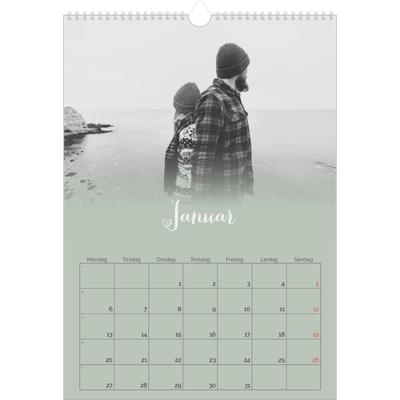 A3 Månedskalender — Grønn gradering [Januar]